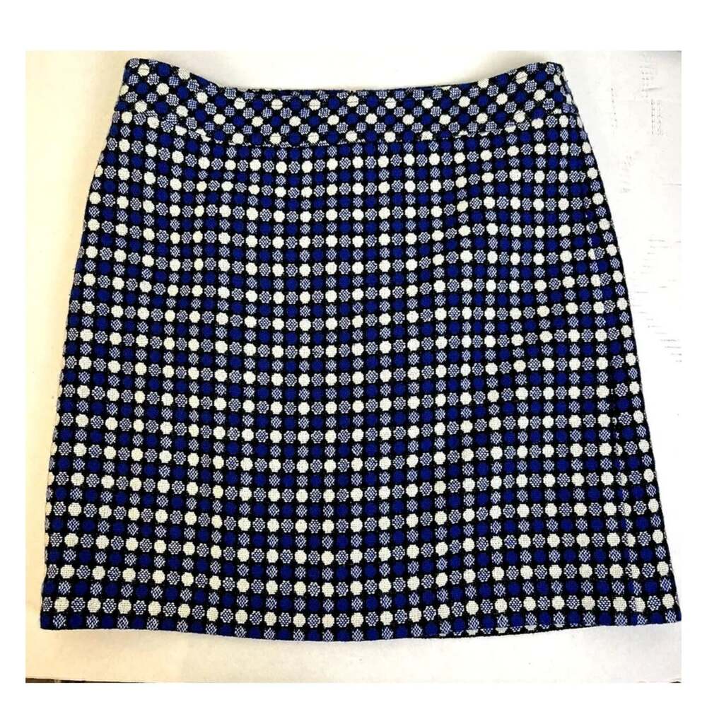 Talbots Straight Skirt Women's 12 Petite Blue Graphic Cotton Wool Career Preppy